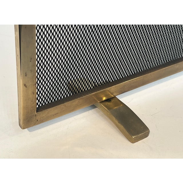 Neoclassical Style Brass and Wire Mesh Fireplace Screen. French Work. Circa 1970 For Sale - Image 9 of 12