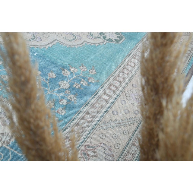 1960s Vintage Persian Handmade Wool Cotton Turquoise Area Rug For Sale - Image 11 of 11