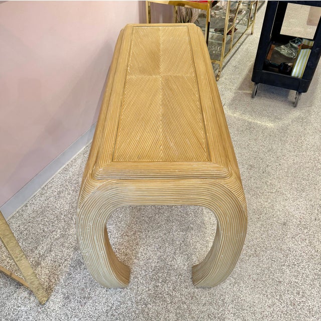 Wood Vintage Curve Legged Pencil Reed Style Console Table For Sale - Image 7 of 16