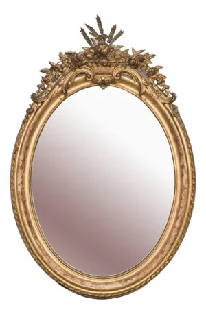 19th Century French Oval Gold Leaf Mirror with Crest, 1890s