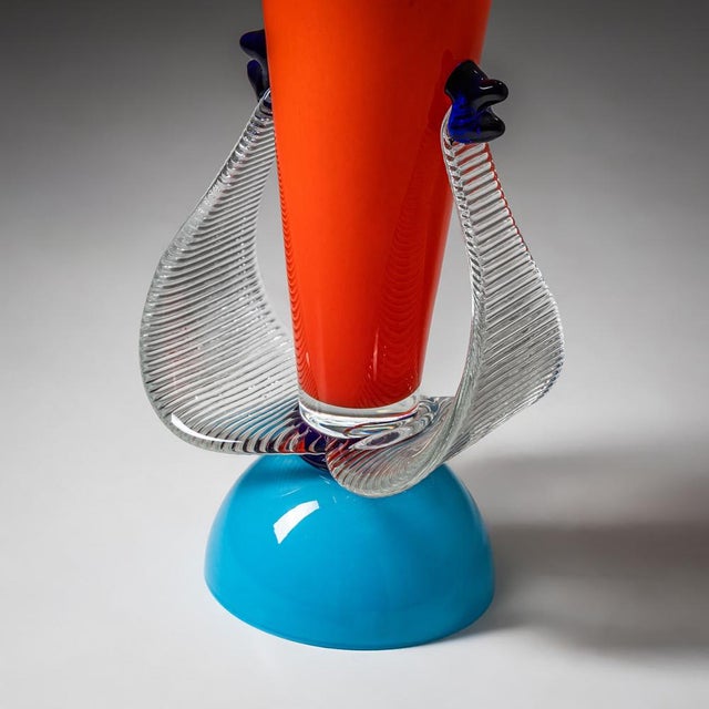 B.A.G. Series Red and Blue Vase from Barovier & Toso, Italy, Late 20th Century For Sale - Image 4 of 10