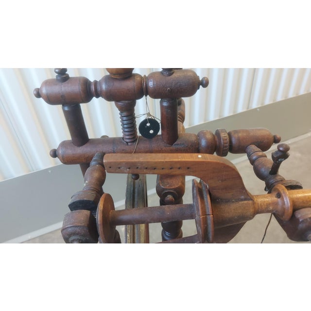 18th-Century European Antique Spinning Wheel — Complete With Distaff, Bobbins & Drive Wheel, Walnut For Sale - Image 4 of 15