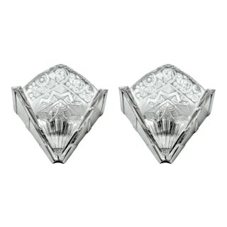French Art Deco Geometric Wall Sconces Signed by Noverdy - a Pair For Sale