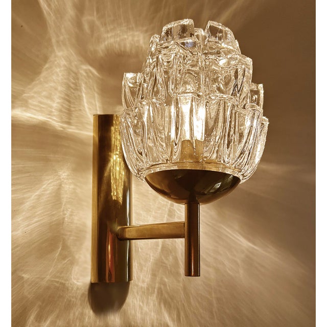 Vintage Glass and Brass Sconces, 1970, Set of 2 For Sale - Image 4 of 18