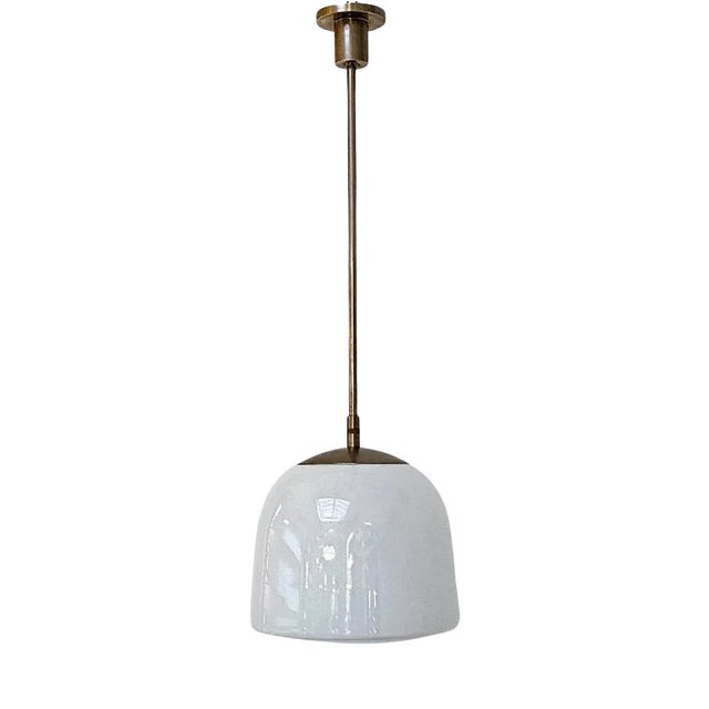 Mid-Century Italian Modern Opalin Glass Chanderlier with Central Steel Rod, 1970 For Sale