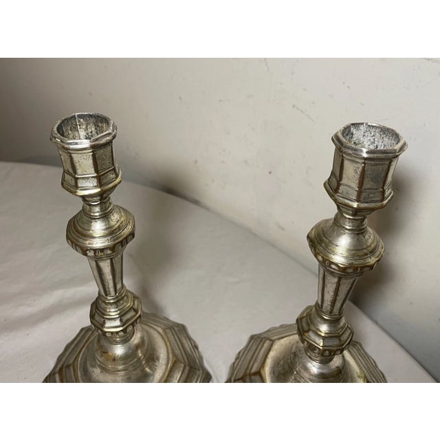 Fine Pair of 18th Century Louis XIV French Silvered Bronze Candlesticks Boulle For Sale - Image 11 of 15