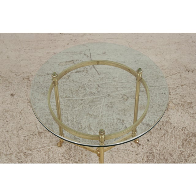 Hollywood Regency Brass & Glass Round End Table For Sale - Image 3 of 14