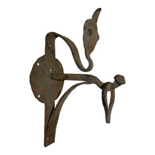Antique Early 19th Century Hand Wrought Iron Coat Hat Wall Hook Bracket Holder For Sale