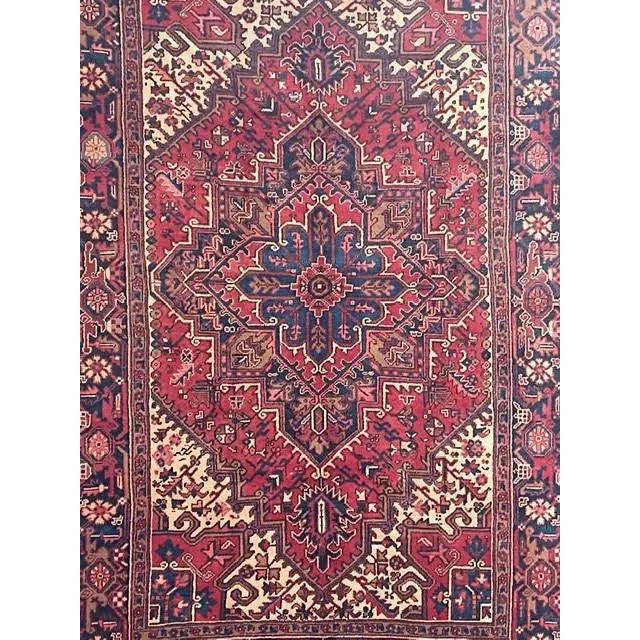 Wool pile genuine hand made semi-Vintage Persian Heriz -
