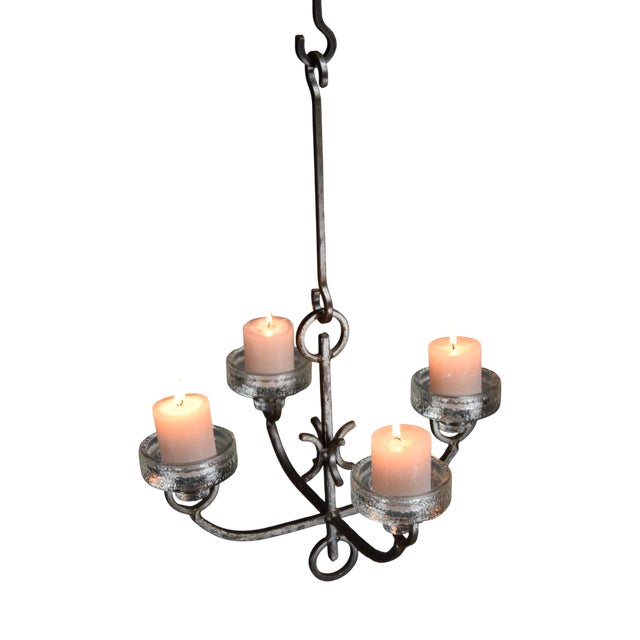 Mid-Century Modern Wrought Iron and Glass Ceiling Candle Holder from Iittala, 1970s For Sale