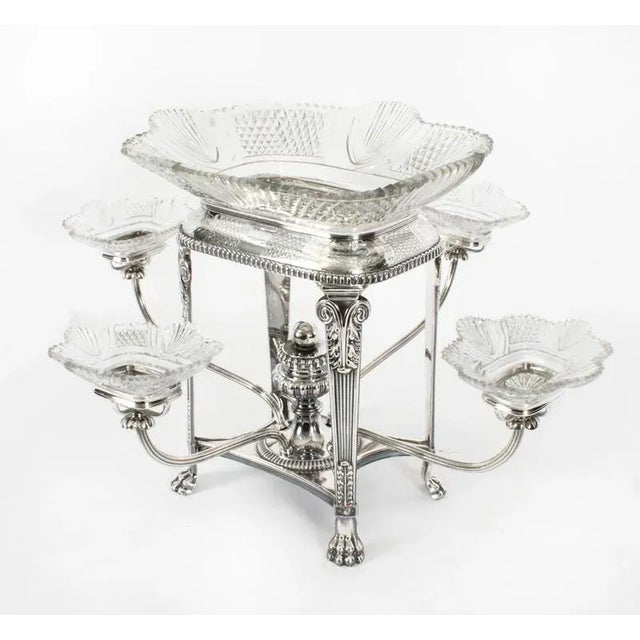 19th Century Sheffield Plate Cut Glass Epergne Centrepiece, 1820s For Sale - Image 3 of 17