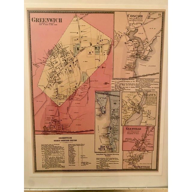Pink Framed Antique Map of Greenwich, Connecticut For Sale - Image 8 of 9
