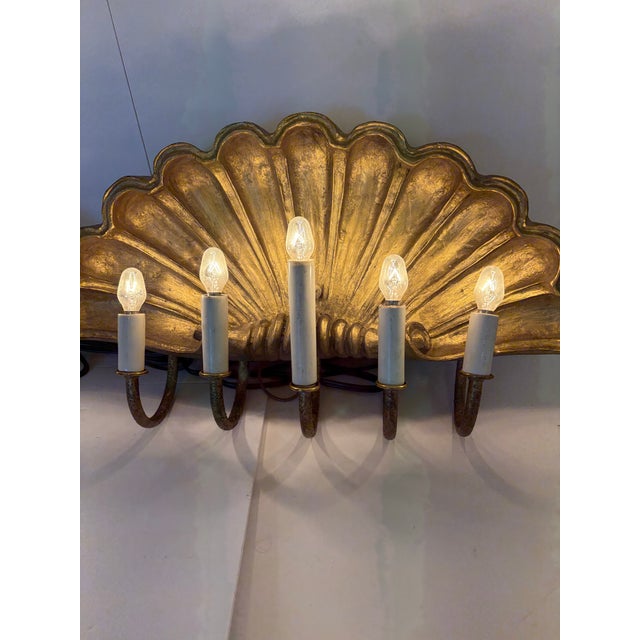 Metal Vintage Large Swedish Style Shell-Form Wall Sconces-a Pair For Sale - Image 7 of 7