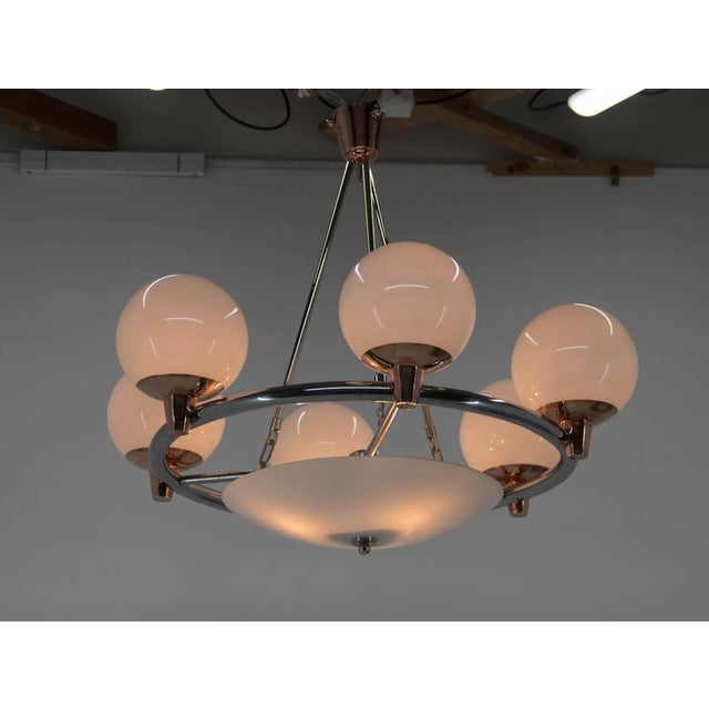 Art Deco Chandelier in Chrome, Copper & Opaline Glass, Czech, 1930s For Sale - Image 11 of 18