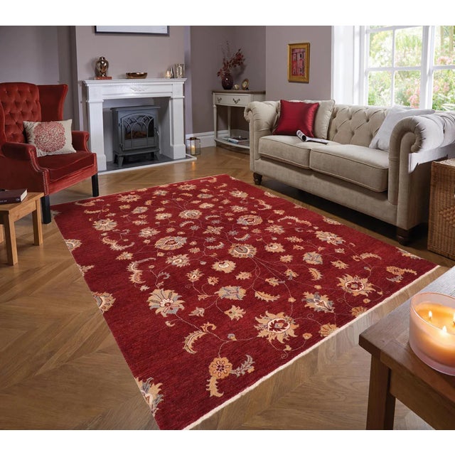 Transitional 1990s Oriental Ziegler Red Beige Hand-Knotted Wool Rug - 8'0'' X 9'10'' For Sale - Image 3 of 8