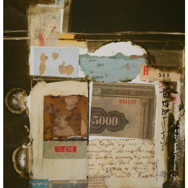 Light Blue and Brown Chine Colle Watercolor With Found Object Collage by Michael Pauker For Sale In Monterey, CA - Image 6 of 8