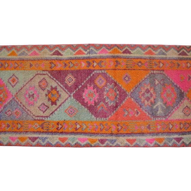 Orange Turkish Runner Rug . Hand-Knotted Tribal Oushak Halway 2′6″ × 14′ For Sale - Image 8 of 12