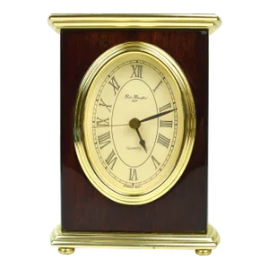 Vintage Wood and Gold Brass Robt Blandford Table Top Desk Clock Germany