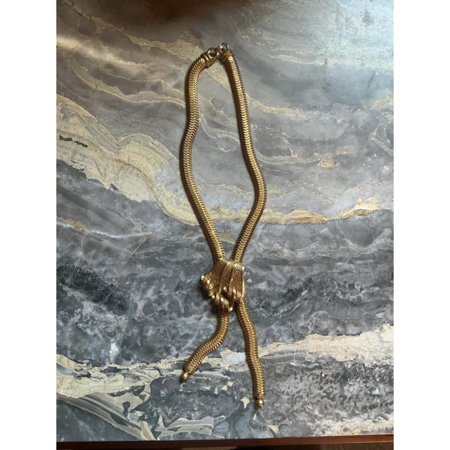 Mid-Century Modern Vintage Gold Tone Serpent Necklace For Sale - Image 3 of 12