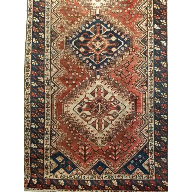 Vintage Persian Shiraz Tribal Area Rug, Handwoven Geometric Pattern, Rust Red & Navy, 5’ X 10' For Sale - Image 9 of 12