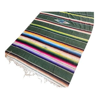 1940s-50s Woven Wool Fringed Serape Mexican Style Blanket / Throw For Sale