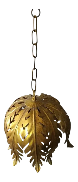 1960 Mid Century Modern Dore "Feuillage" Palm Ceiling Flush Mount Fixture by Hans Kogl