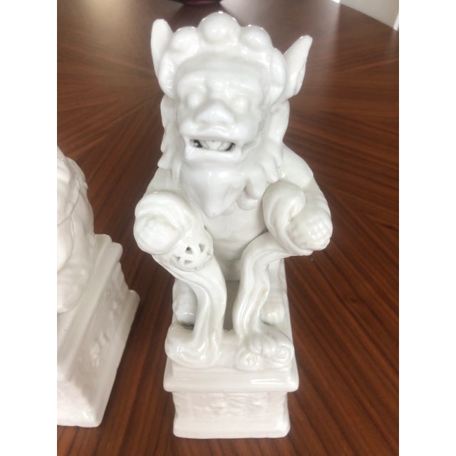 Mid 20th Century Blanc De Chine Ceramic Foo Dogs. A Most Lovely Dynamic Ceramic Duo in an Ivory Glaze-Set of 2 For Sale In Houston - Image 6 of 12