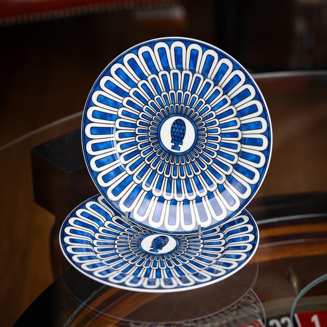 French Ceramic Bleus Dailleurs Dessert Plates by Hermes for Hermès, 2000s, Set of 2 For Sale - Image 14 of 15