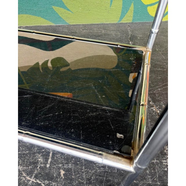 Postmod Chrome Faux Bamboo & Smoked Glass Console Table For Sale - Image 9 of 11