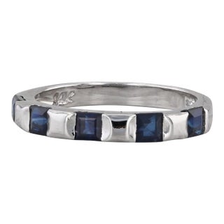 0.75ctw Blue Sapphire Ring 14k White Gold Size 4.75 Stackable Wedding Band For Sale