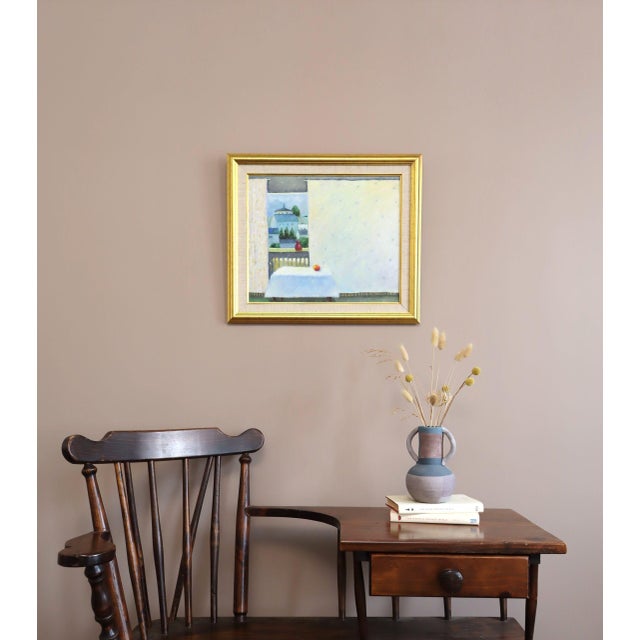 Mid-Century Modern Mid-Century Modern 'Room With a View' Vintage Swedish Original Interior Oil Painting, Framed For Sale - Image 3 of 14