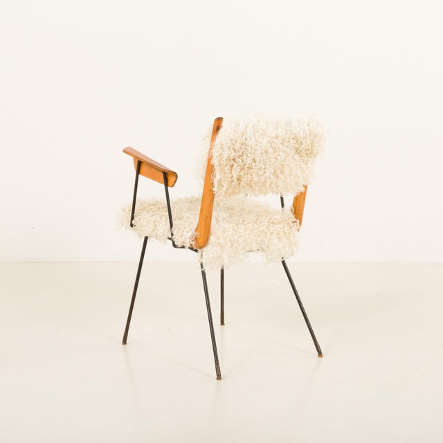 1950s Vintage Italian Boomerang Chair in Long Hair Sheepskin, 1950s For Sale - Image 5 of 15