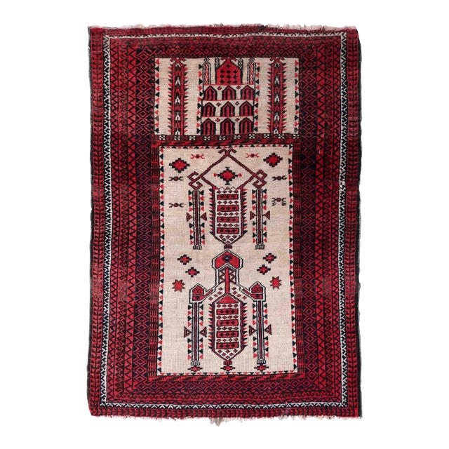 1910s Handmade Antique Afghan Baluch Prayer Rug 2.8' X 4.2' For Sale