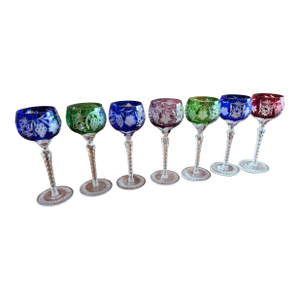 Vintage Bohemian Cut to Clear Lead Crystal Wine Glasses, Set of Seven, Circa 1950s–1960s