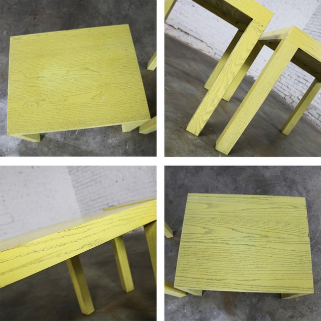 Mid Century Modern Blonde Cerused Oak Parsons End Tables Style Wormley for Dunbar For Sale - Image 12 of 13