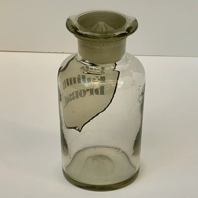 Transparent Antique Glass Kalium Bromat. Apothecary Bottle With Stopper For Sale - Image 8 of 9