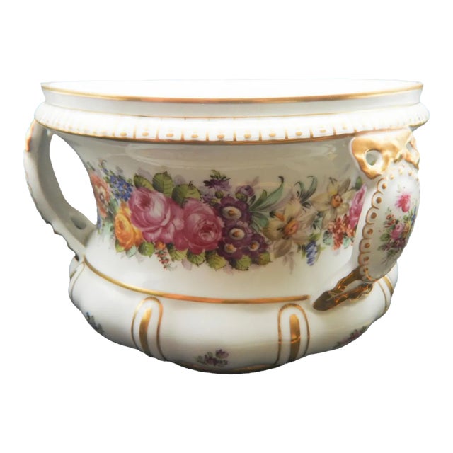 Antique 19th Century Wissmann Dresden Germany Porcelain Jardinière Catchpot Champagne Bucket For Sale