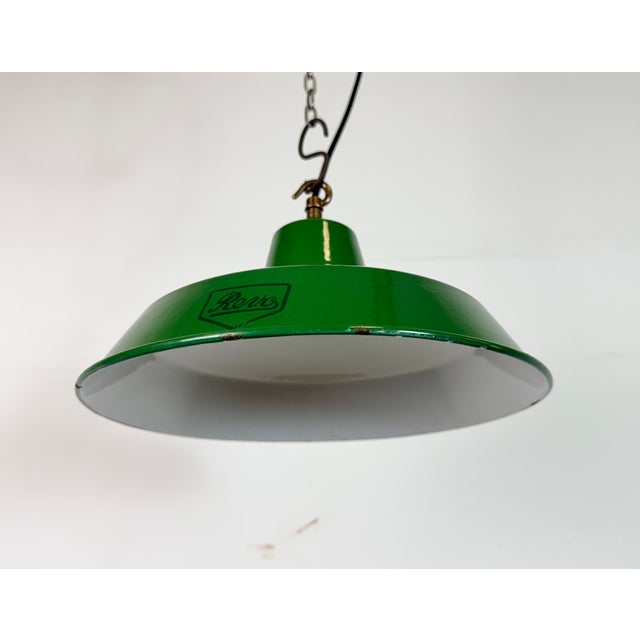1960s Industrial Green Enamel Factory Pendant Lamp from Revo, 1950s For Sale - Image 5 of 18