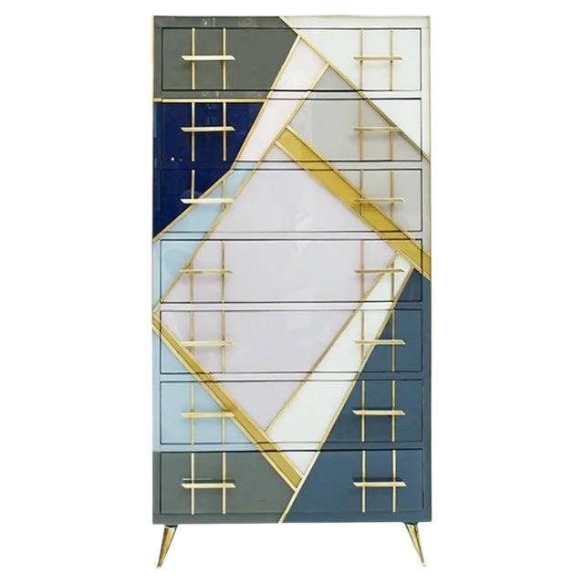 Mid-Century Murano Glass and Brass Italian Commode For Sale