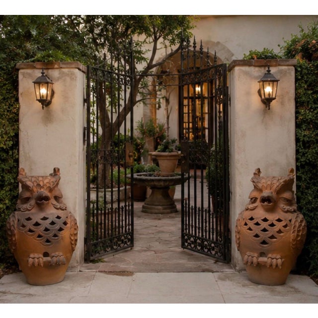 A Pair of Vintage Italian Style Terracotta Owl Garden Statues & Lanterns For Sale - Image 9 of 12