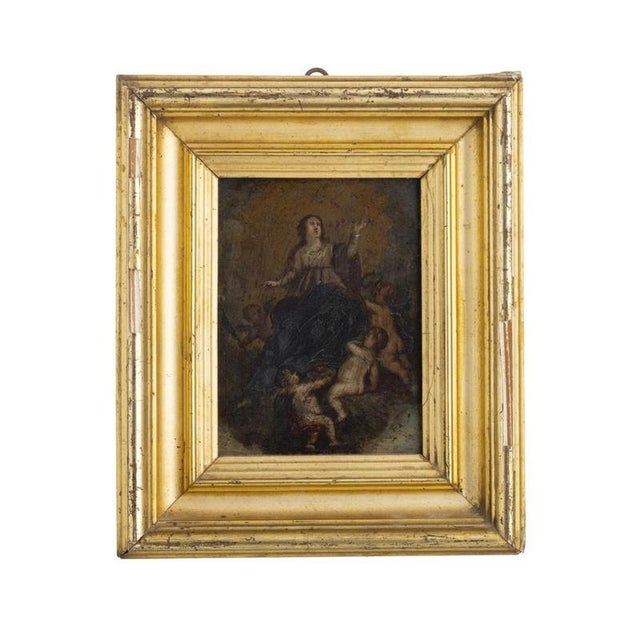 Religious Artist, Our Lady, 18th Century, Oil Painting on Copper For Sale - Image 6 of 6