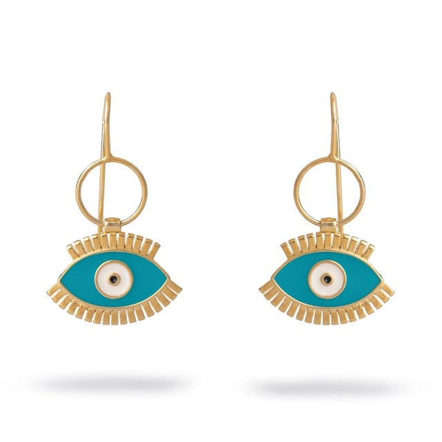 Turquoise Protective Aura Turquoise Evil Eye Earrings, A Pair For Sale - Image 8 of 8