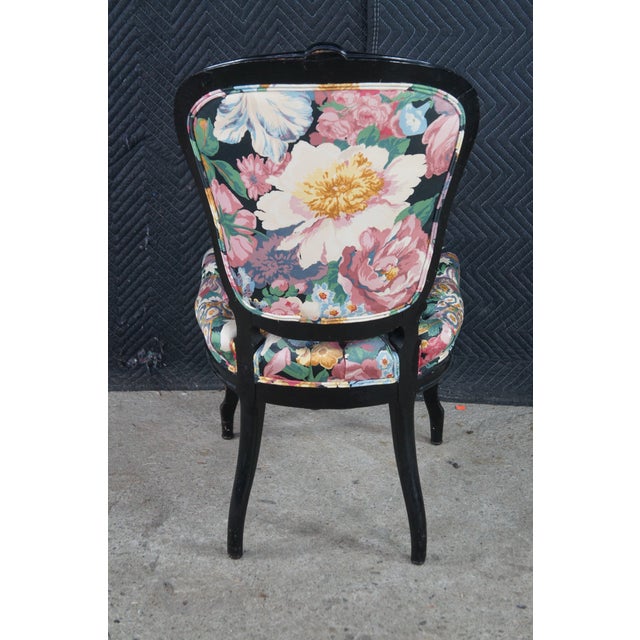 Wood 4 Antique French Louis XV Style Ebonized Dining Chairs Boussac Fabric Ormolu For Sale - Image 7 of 13