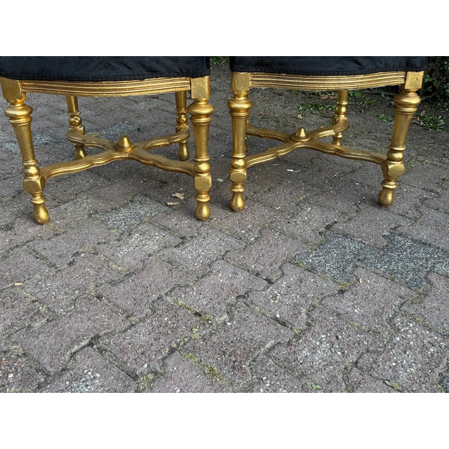 1900 Italian Rococo Gold Beech Black Velvet Dining Chairs - Set of 6 Pc For Sale - Image 12 of 18