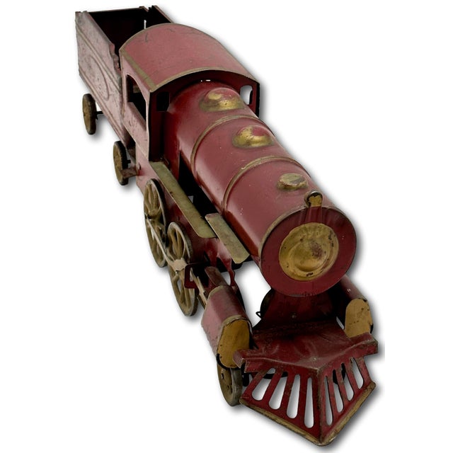 Metal Excellent Large Early 1900s Antique American Pressed Steel Locomotive "Hill Climber" Toy Train - 25 Inches Long For Sale - Image 7 of 18