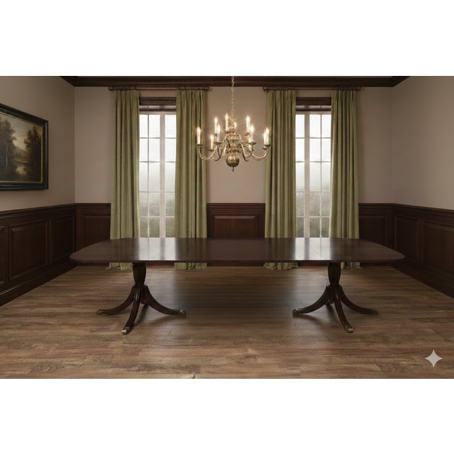 Traditional 12 Foot Double Pedestal Mahogany Dining Table for Seating 14 People Made by AntiquePurveyor For Sale In New York - Image 6 of 16