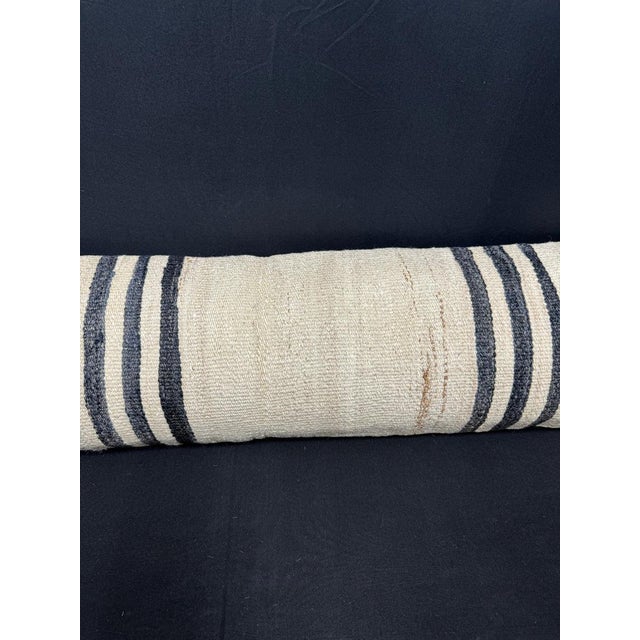 Contemporary Turkish Hemp Pillow Cushion Natural Beige Black Cushion Cover 12"x46" For Sale - Image 3 of 4