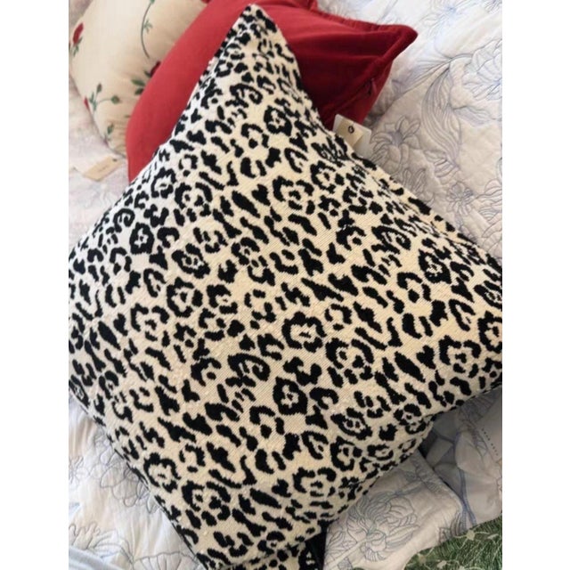 One Black and White Leopard Print Feather Velvet Pillow, 21 Inches Square For Sale In Des Moines, IA - Image 6 of 6
