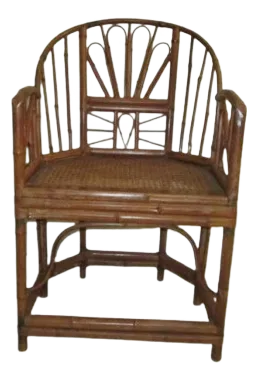 1970s Vintage Chinoiserie Brighton Pavilion Style Arm Chair Bamboo Cane Seat