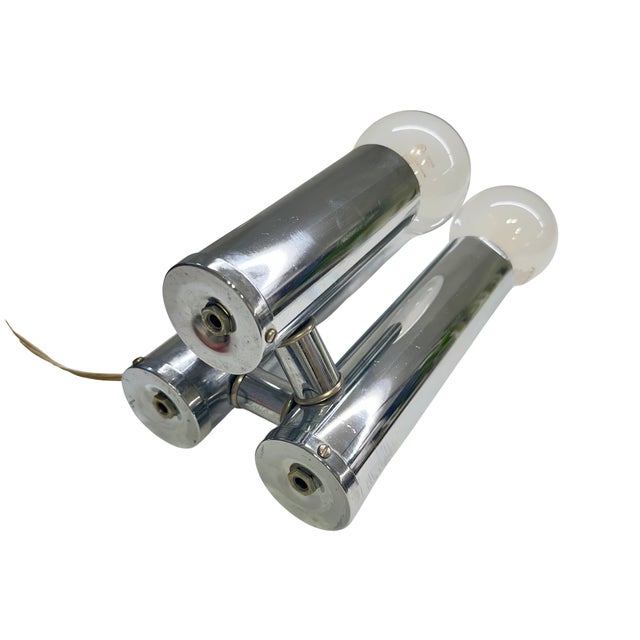 Vintage Space Age Three-Light Chrome Tubular Table Lamp For Sale - Image 6 of 6